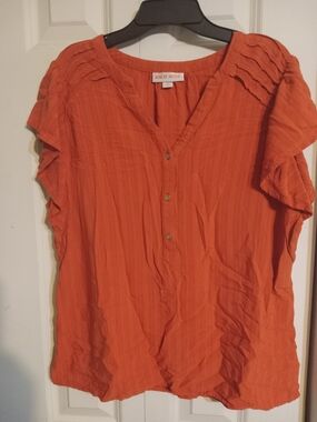 Knox Rose Burnt Orange Short-Sleeve V-Neck Button Top
